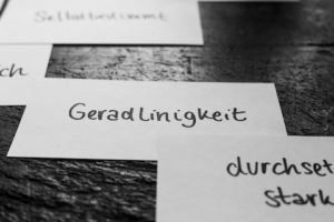 Sammlung von Karten mit Eigenschaften wichtig für den Job, hier Geradlinigkeit
